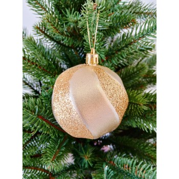 Новогодний шар в блестках "Волна" Ø80мм золотой, цена за набор 4шт